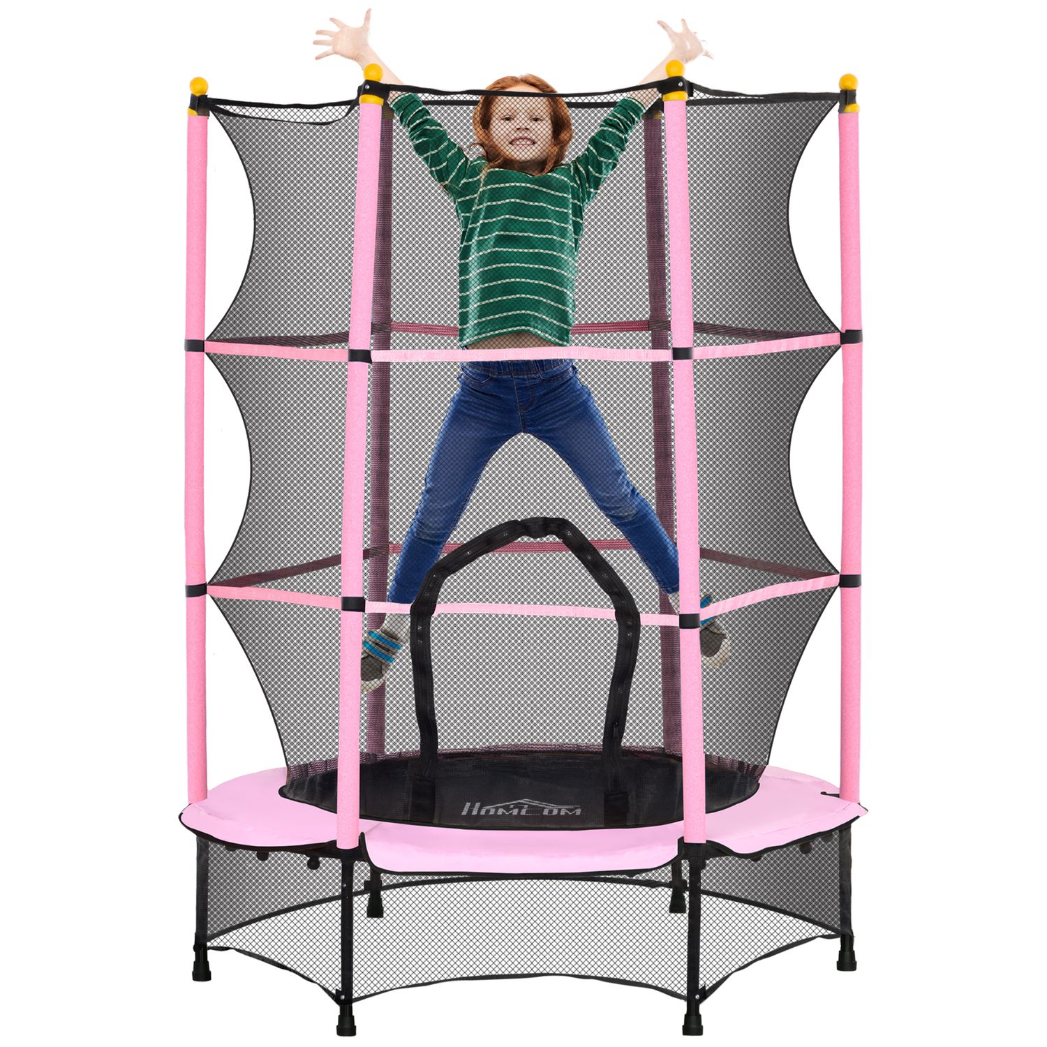 Homcom Kindertrampolin Ø140 cm mit Sicherheitsnetz, Rosa