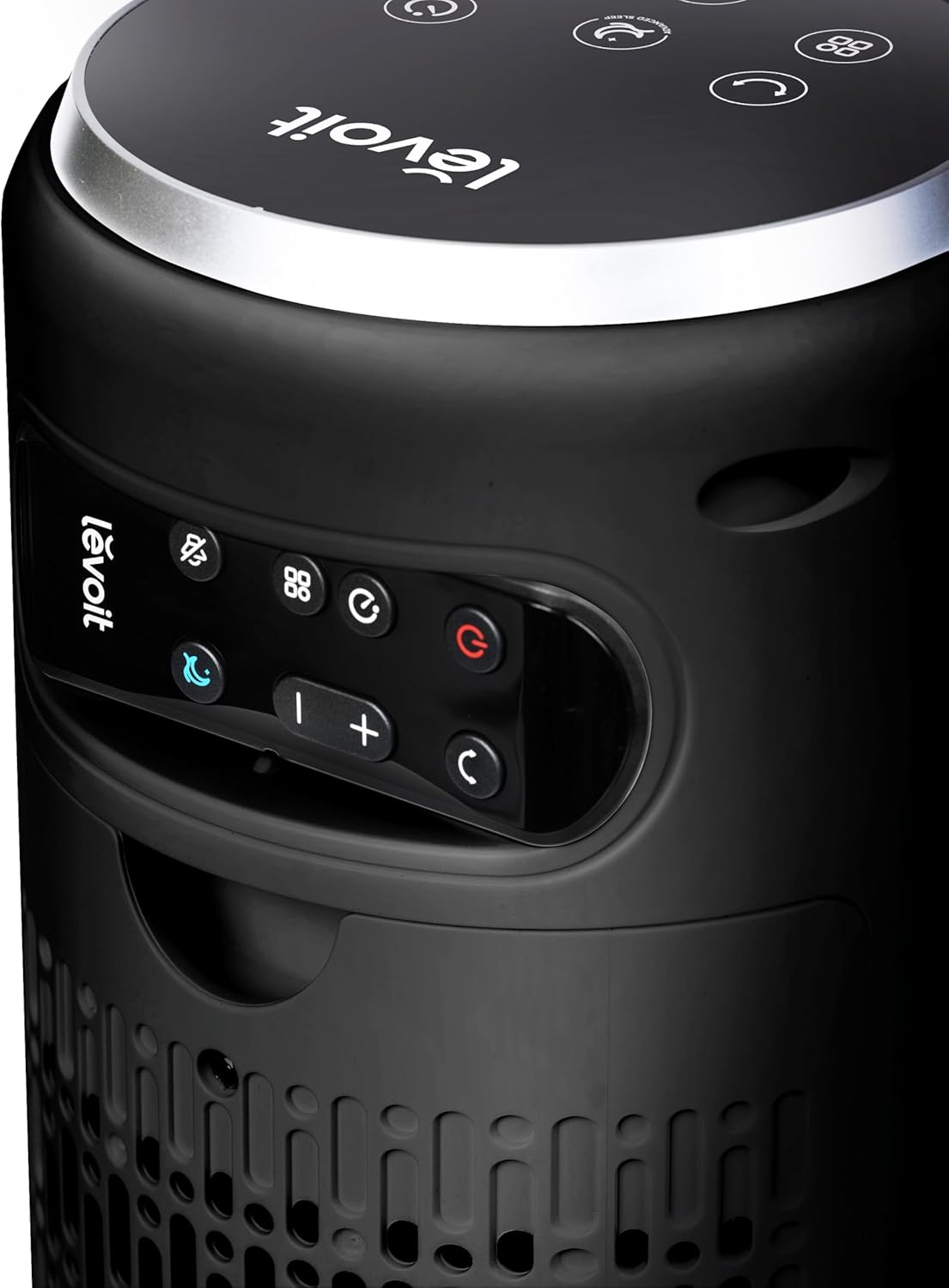 Ventilateur tour LEVOIT 20 dB avec télécommande, moteur CC 7,9 m/s, ventilateur silencieux 26 W avec mode veille, 4 modes et 12 vitesses, minuterie 12 h, affichage LED, oscillation à 90°, blanc