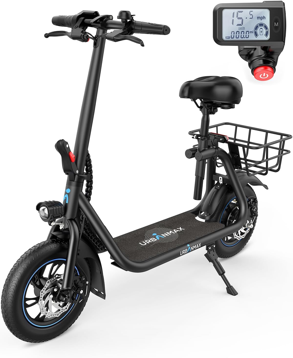 URBANMAX C1 Elektroroller mit Sitz, leistungsstarkem 450-W-Motor und einer Reichweite von bis zu 22 Meilen