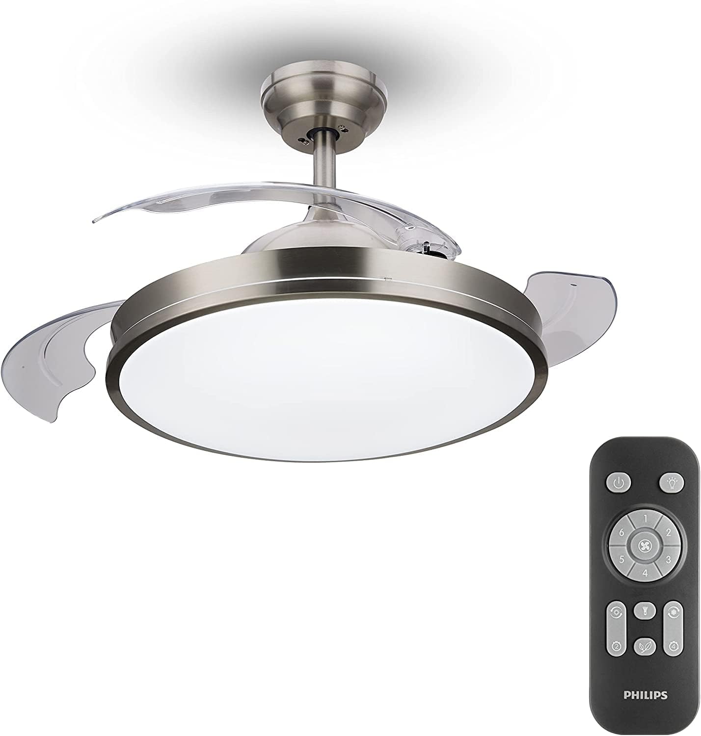 Ventilateur de plafond Philips Lighting Atlas avec éclairage LED et télécommande 106 cm Nickel