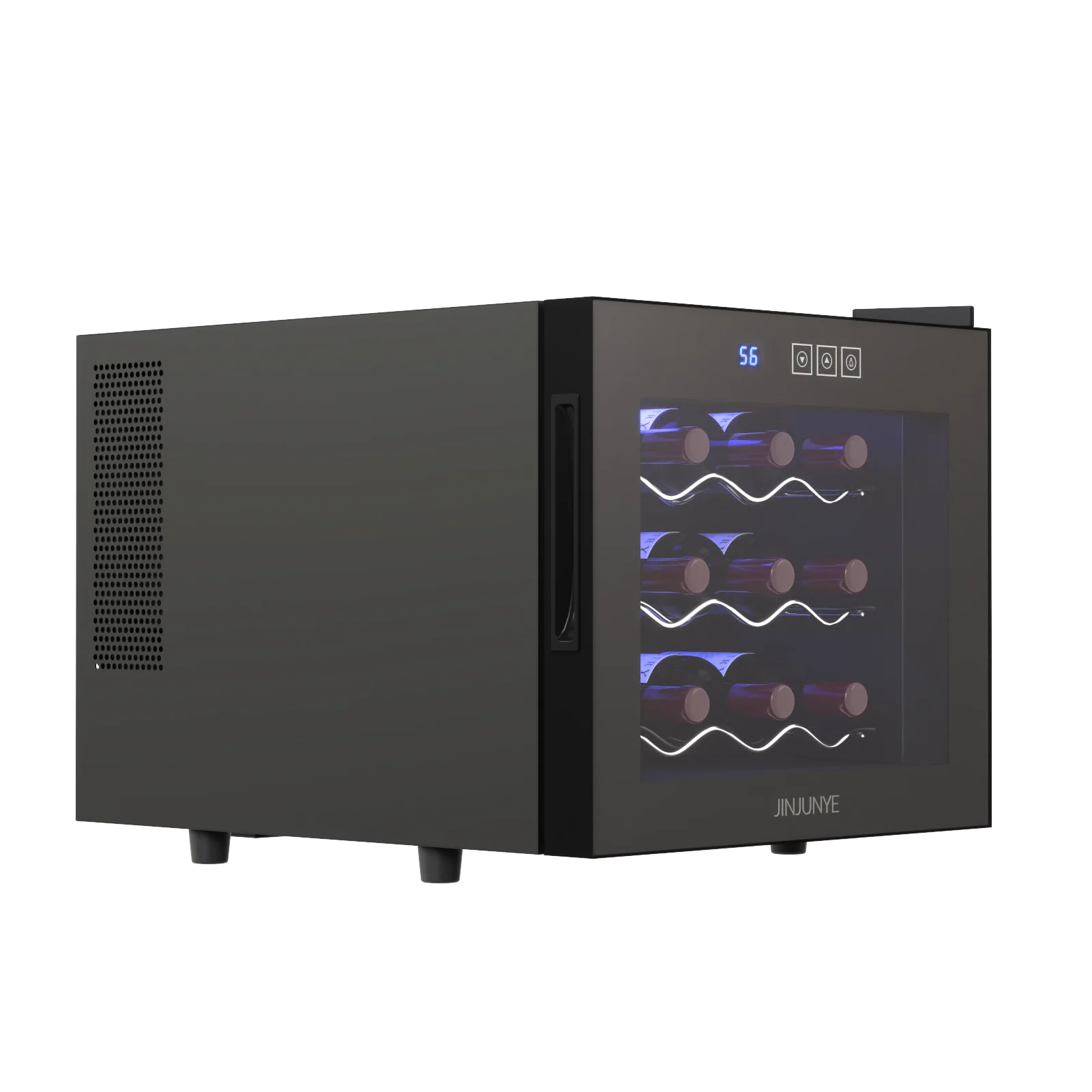 JINJUNYE Weinkühlschrank 2025. Kompakter Weinkühlschrank für 12 Flaschen. Mini-Weinkühlschrank für die Arbeitsplatte mit Temperaturregelung. Freistehender Weinkühlschrank mit Glastür für Zuhause, Büro und Bar. Geschenkidee für Männer