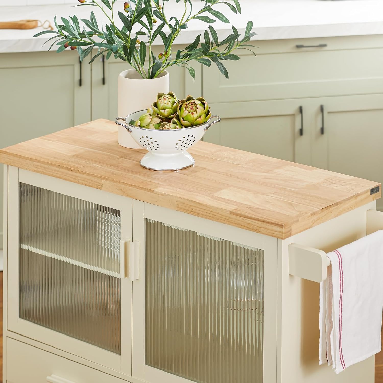 SoBuy FSB81-GR Küchenbuffet mit Mikrowellenfunktion für Esszimmer, Eingangsbereich und Wohnzimmer, mit 2 Türen, 2 Schubladen und 1 offenem Fach, Grün, 120 x 40 x 90 cm, EN