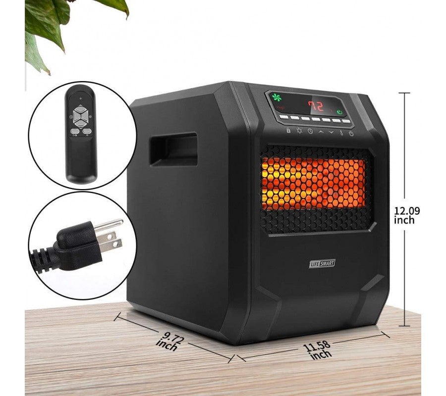 LIFE SMART Infrarot-Heizstrahler mit 6 Quarzheizelementen, LED-Digitalanzeige, Schnellheizfunktion mit Fernbedienung und Timer, Thermostatsystem mit Kipp- und Überhitzungsschutz für Zuhause