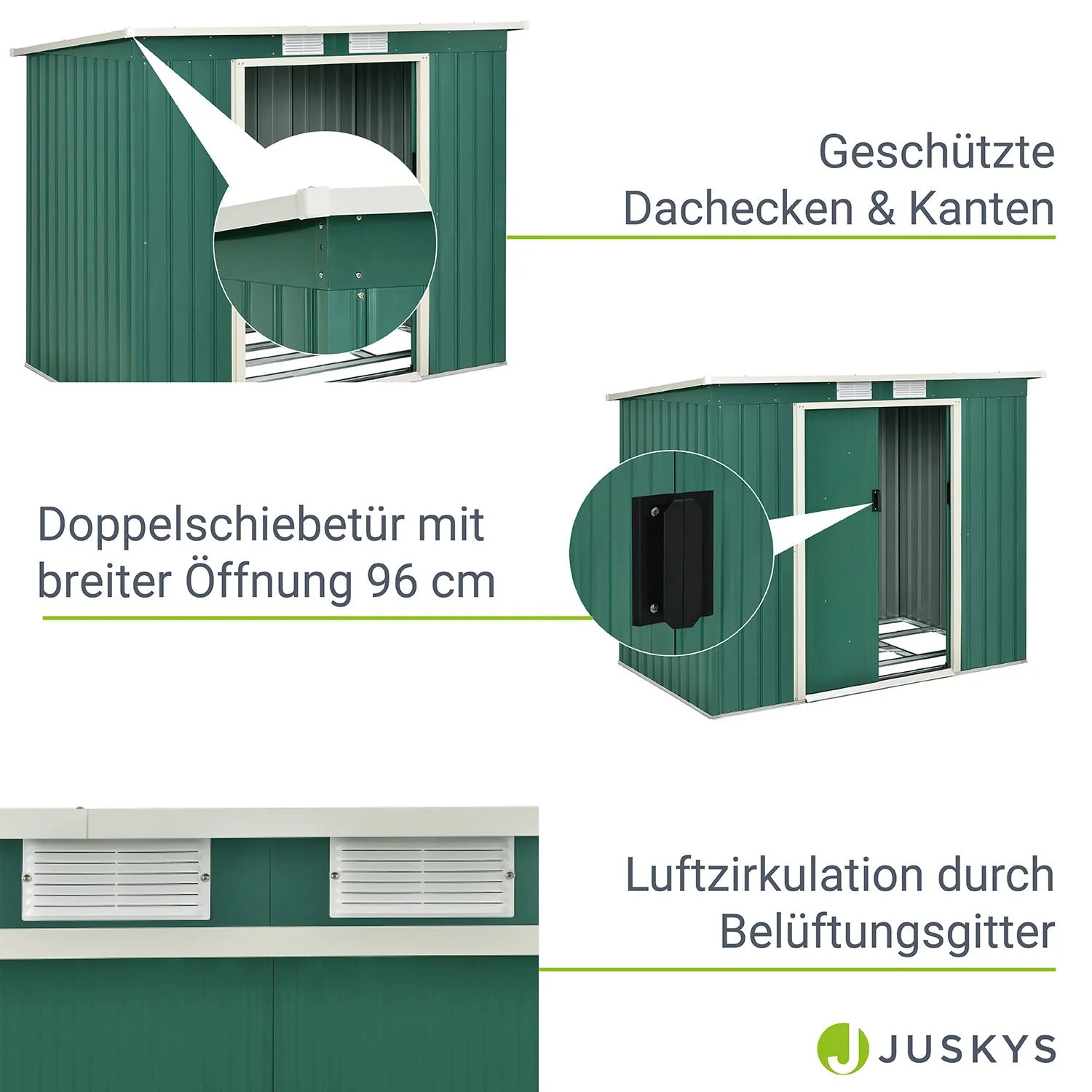 Abri de jardin en métal vert foncé 2025, modèle M avec toit incliné