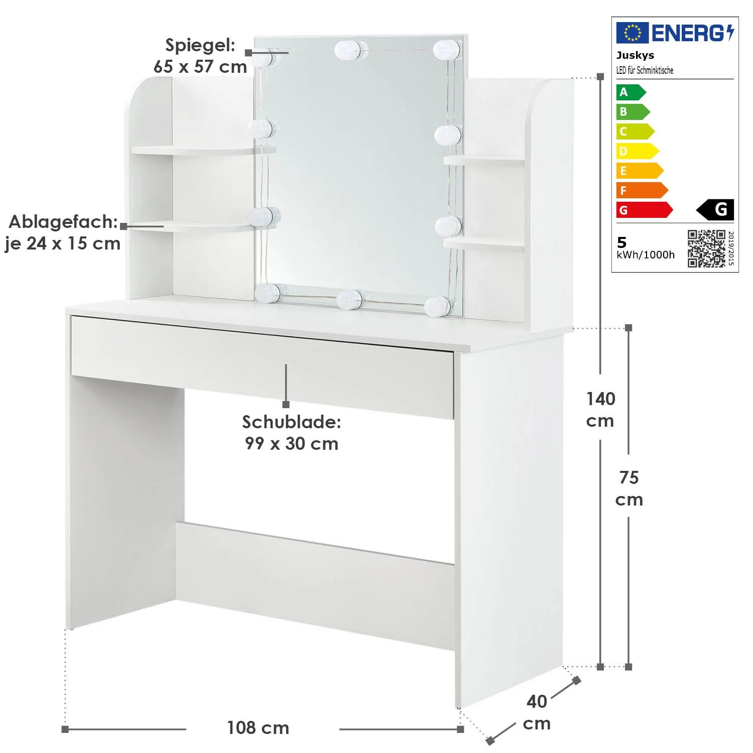 Bella Schminktisch 2025 mit LED-Beleuchtung