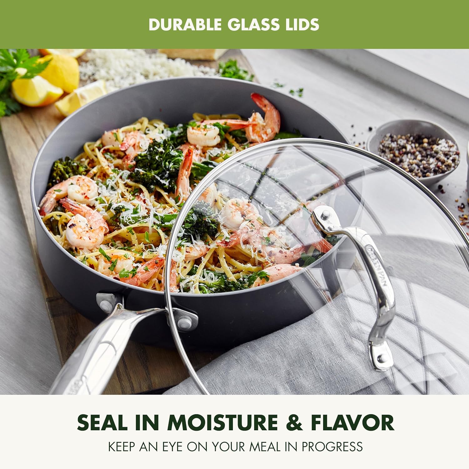 GreenPan Valencia Pro 11-teiliges Kochgeschirr-Set, gesunde, antihaftbeschichtete, hart eloxierte Keramik, inklusive Bratpfannen, Fritteuse, Töpfen und Deckeln, PFAS-frei, induktionsgeeignet, spülmaschinen- und ofenfest, Grau