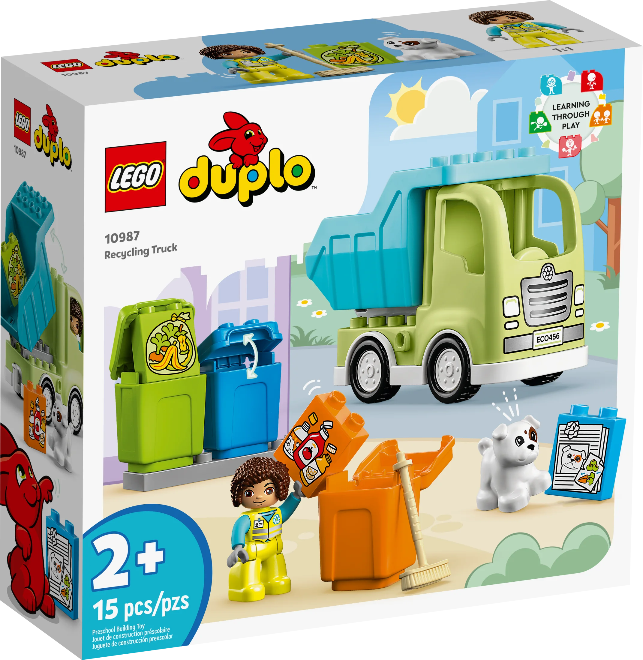 LEGO DUPLO City Recycling-LKW 10987, Bauset, Lernen durch Spielen – Kreatives MINT-Geschenk für Jungen und Mädchen ab 2 Jahren, Enthält 3 Mülltonnen zum Sortieren