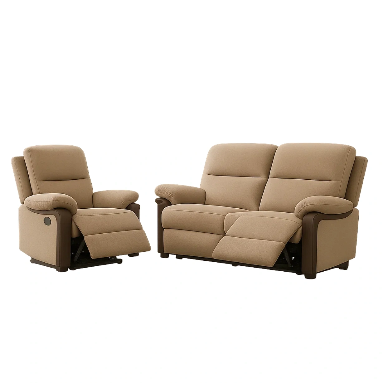 Ensemble canapé 3 places, tissu et bois, coloris beige, structure inclinable, avec repose-pieds rabattable, fauteuil 85 x 95 x 102 cm, canapé 150 x 95 x 102 cm, pour salon - 6IBG9ccv8gFl