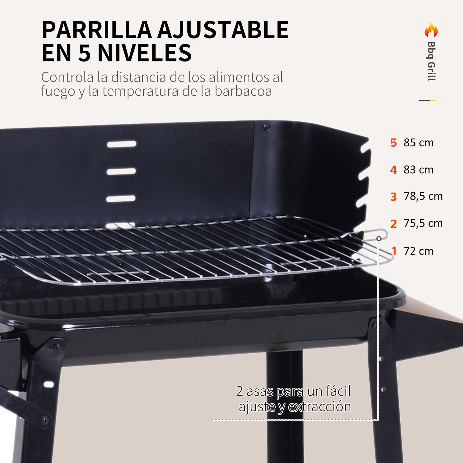 Outsunny Holzkohlegrill mit Rädern und Ablage 83x37x87cm Schwarz