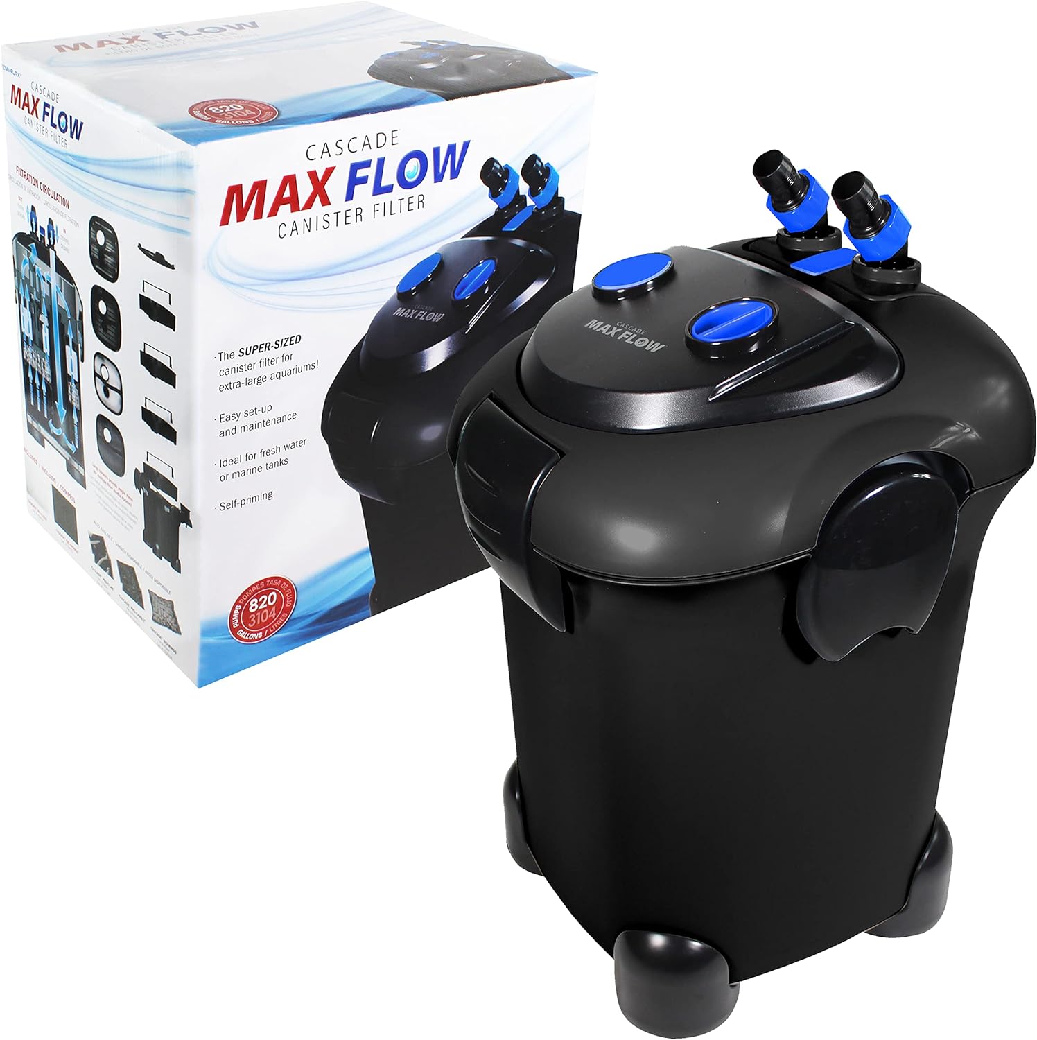 Filtre externe Cascade Max Flow 2025 pour aquariums – Idéal pour les très grands aquariums – Parfait pour les aquariums de plus de 250 gallons – 820 gallons par heure (GPH)