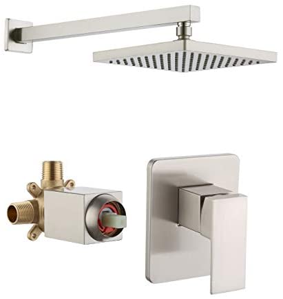 KES Schwarze Duscharmatur mit Duschventil und Regenduschkopf