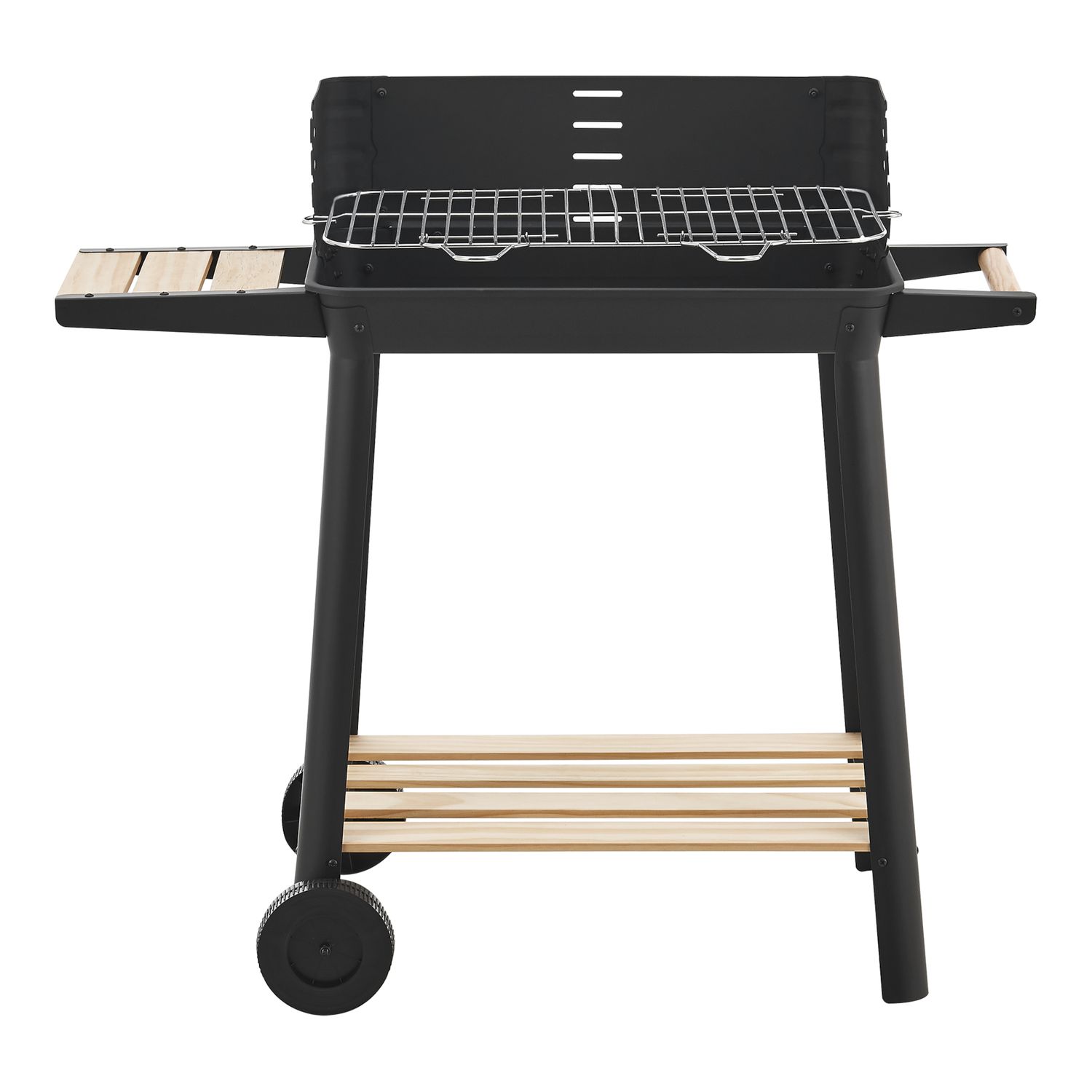 Ari Holzkohlegrill mit 2 Rädern 78x86x30cm - Schwarz/Holz [casa.pro]