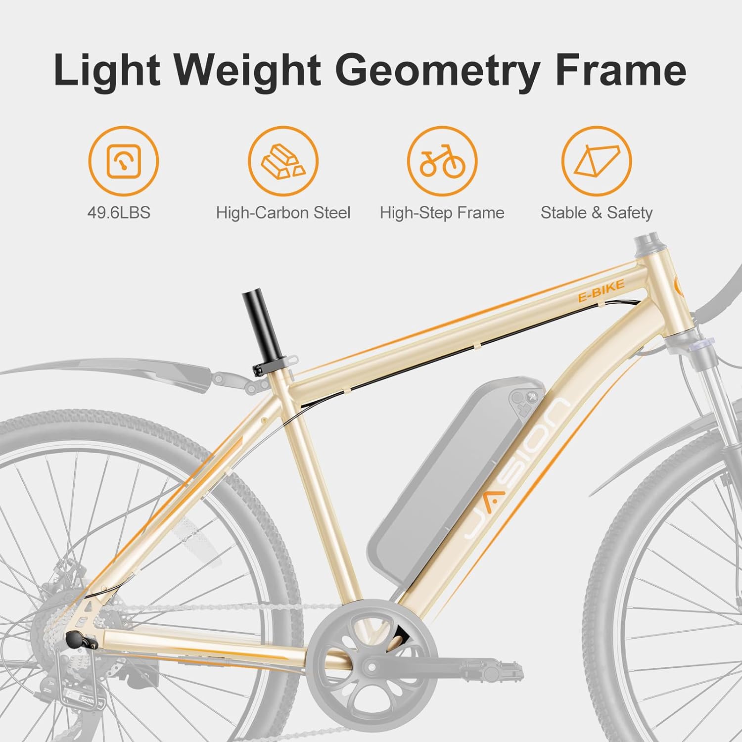 Vélo électrique Jasion EB5 pour adultes avec batterie amovible de 360 ​​Wh, 64 km, 32 km/h, VTT électrique de ville avec moteur de 350 W, 7 vitesses, pneus de 26 pouces et suspension avant.