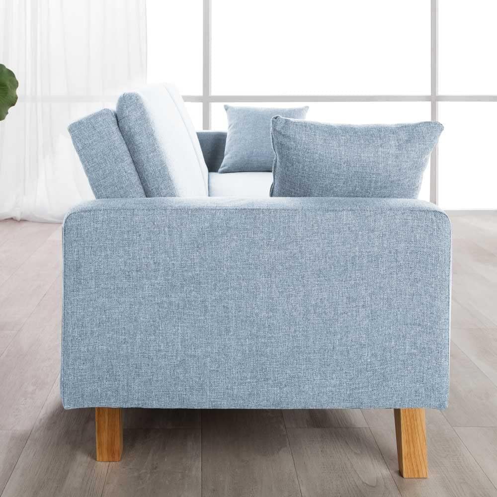 Don Descanso Reine 3-Sitzer-Schlafsofa, Stoffbezug, Click-Clack-Öffnungssystem, Sofa-Maße: 201 x 73 x 79 cm, Bett-Maße: 201 x 99 x 42 cm, inklusive 2 Kissen, Hellgrau