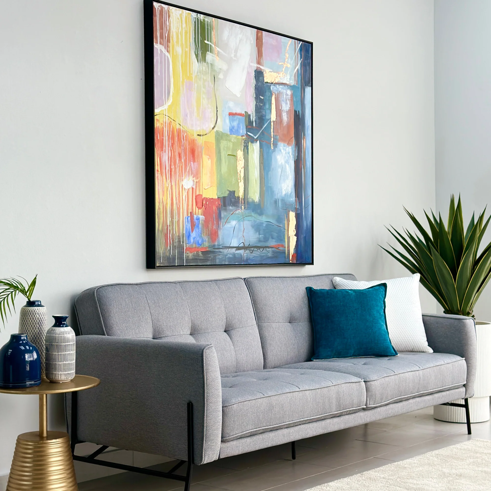 Graues 3-Sitzer-Schlafsofa im Mid-Century-Stil