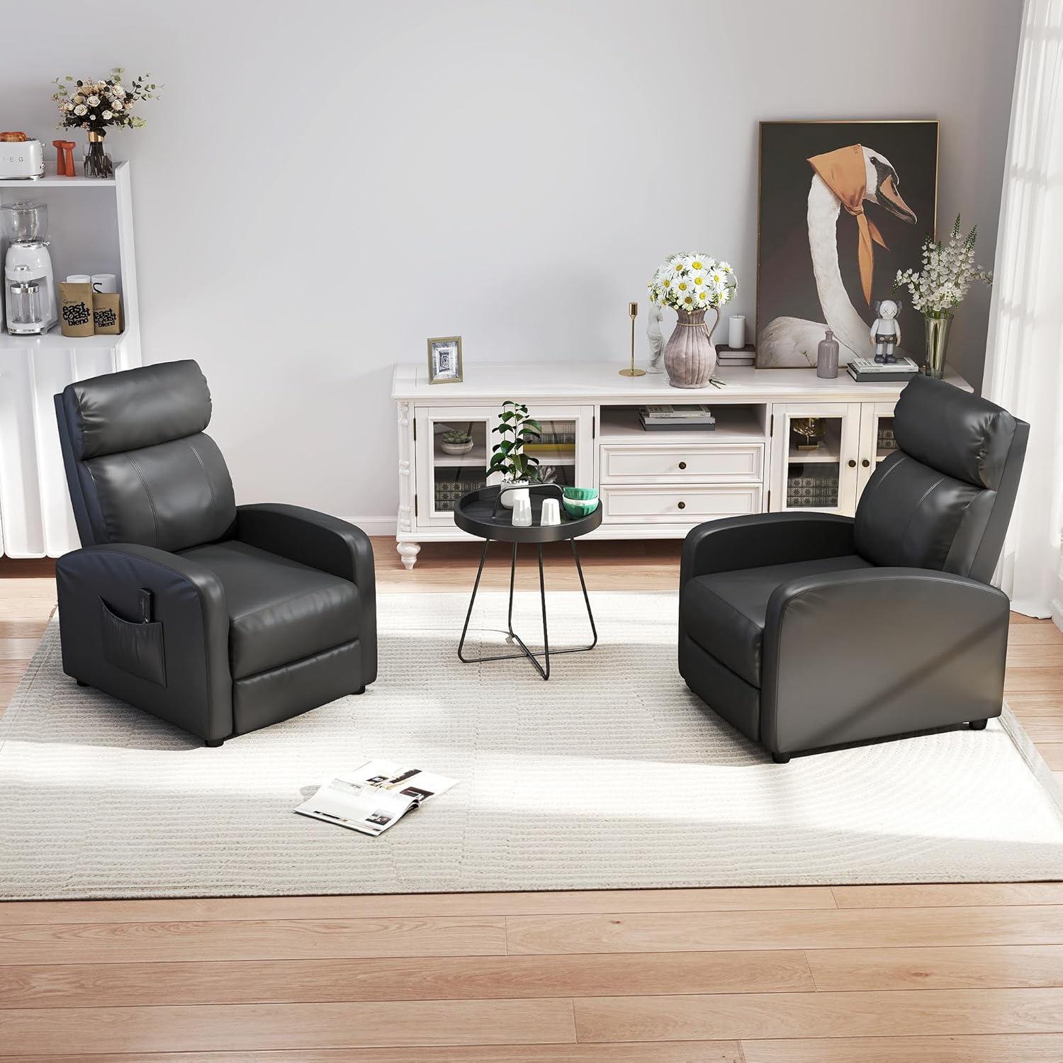 HOMCOM Massagestol, Hvilestol med Fjernbetjening, 2 Massagezoner, 8 Programmer, 5 Intensitetsniveauer, 1 Sidelomme og Timer, PU Betræk, 68x88x98 cm, Creme