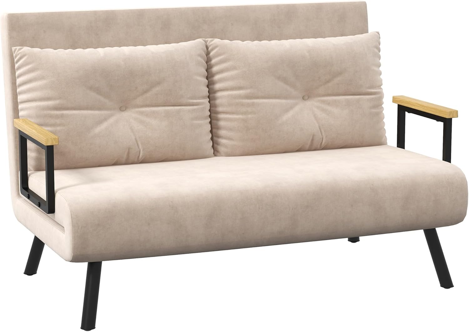 HOMCOM Schlafsofa, 2-Sitzer, Klappsofa, Samtbezug, 5-fach verstellbare Rückenlehne und gepolsterte Kissen, für Büro, Schlafzimmer, Wohnzimmer, 102 x 73 x 81 cm, Beige