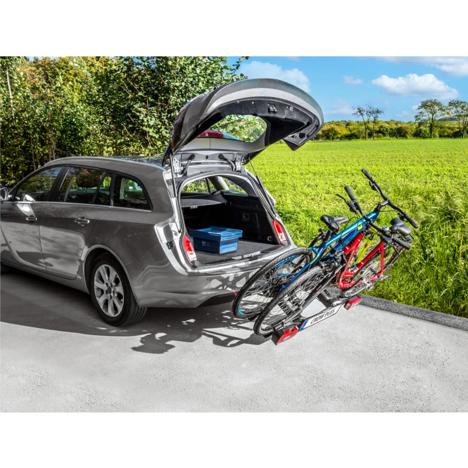 EUFAB Fahrradträger für die Anhängerkupplung (Modell CROW PLUS) – 2025 – für 2 Fahrräder/E-Bikes bis 50 kg. Zusammenklappbar.