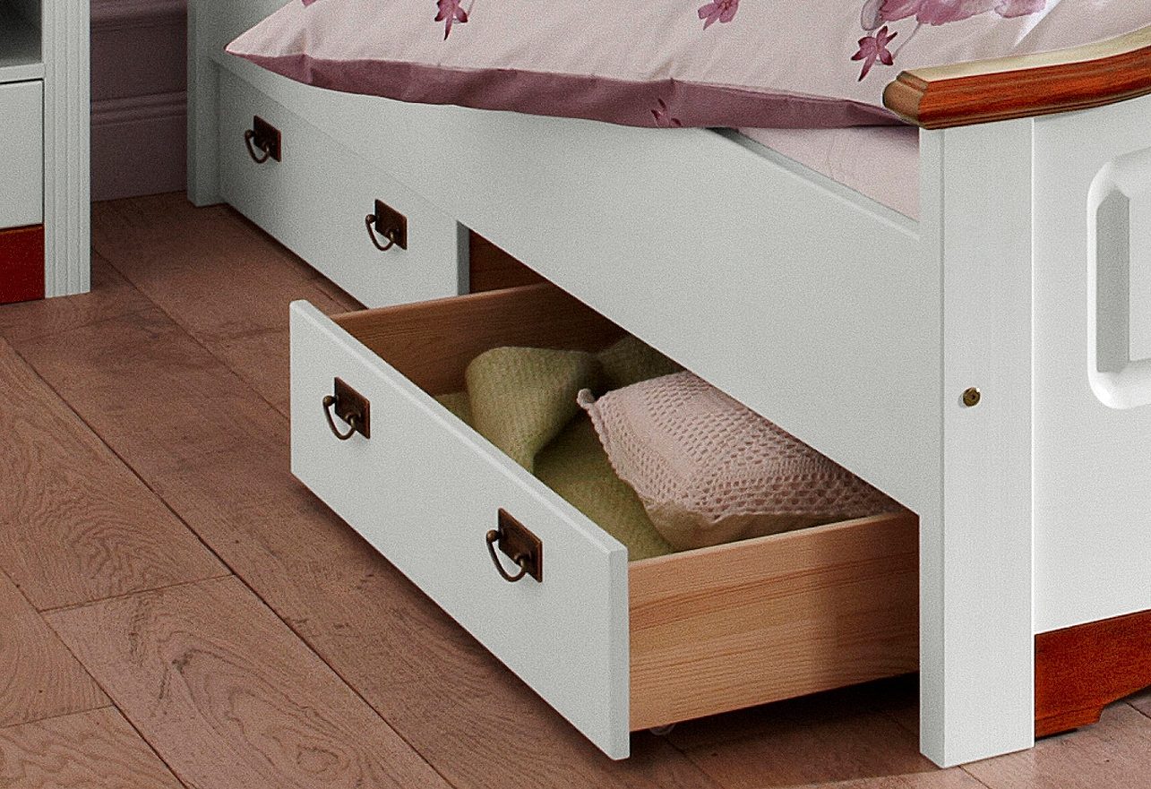 Bettkommode aus weißem Kiefernholz, 83 cm breit