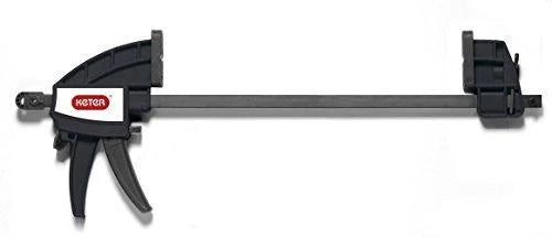 Keter – Klappbare Werkbank Modell 197283 für Gehrungssäge, Holzbearbeitungswerkzeuge und Zubehör inklusive 30 cm Holzklemmen – Platzsparend in der Garage zu verstauen, Schwarz/Gelb