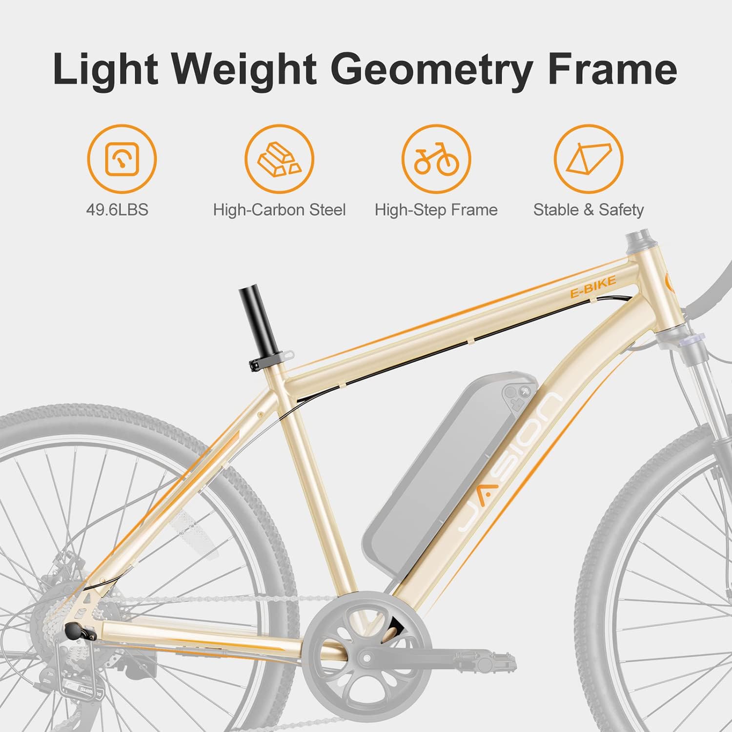 Vélo électrique Jasion EB5 pour adultes avec batterie amovible de 360 ​​Wh, 64 km, 32 km/h, VTT électrique de ville avec moteur de 350 W, 7 vitesses, pneus de 26 pouces et suspension avant.