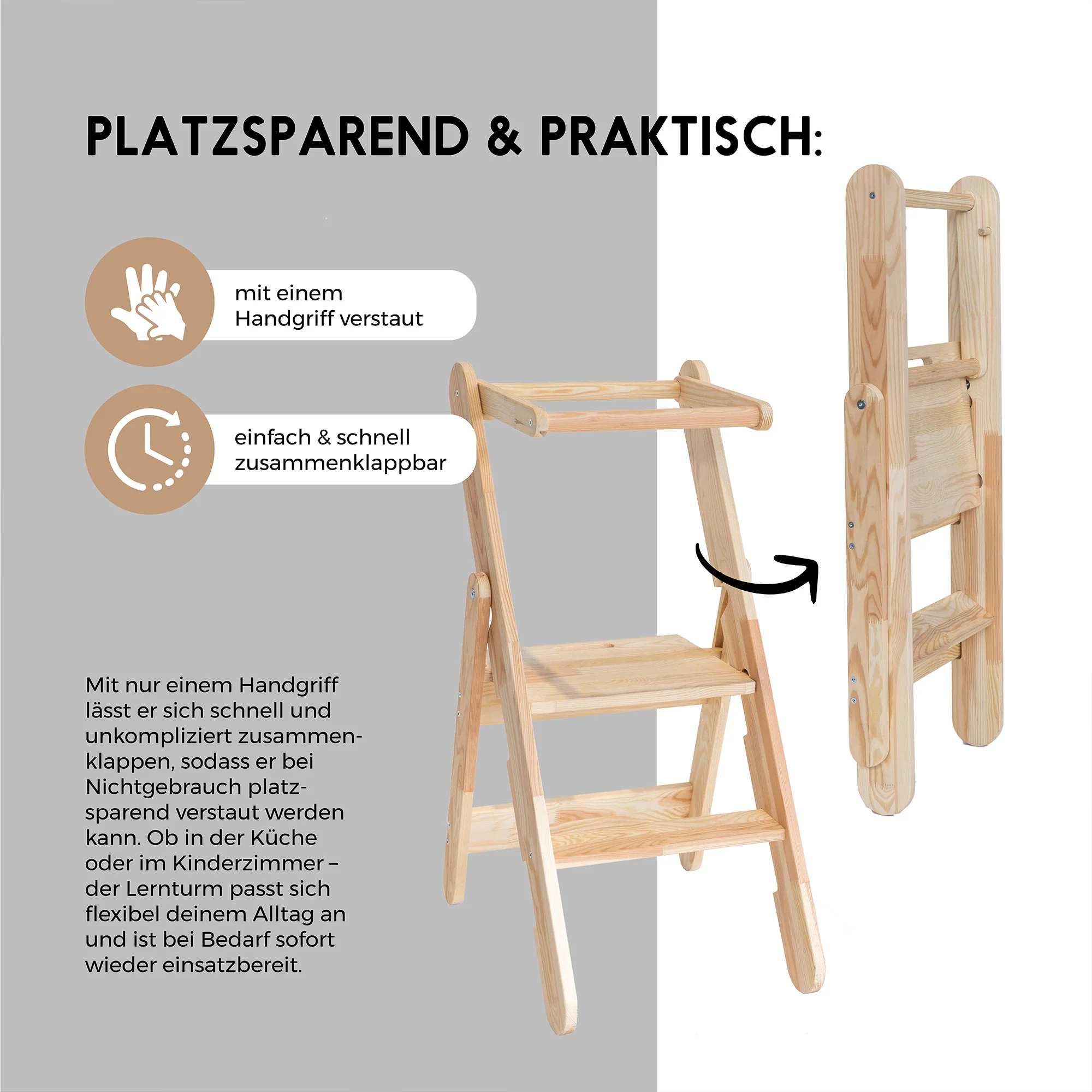 2025 Zwergensache massivt træ, foldbart observationstårn. Til børn fra 2 år.