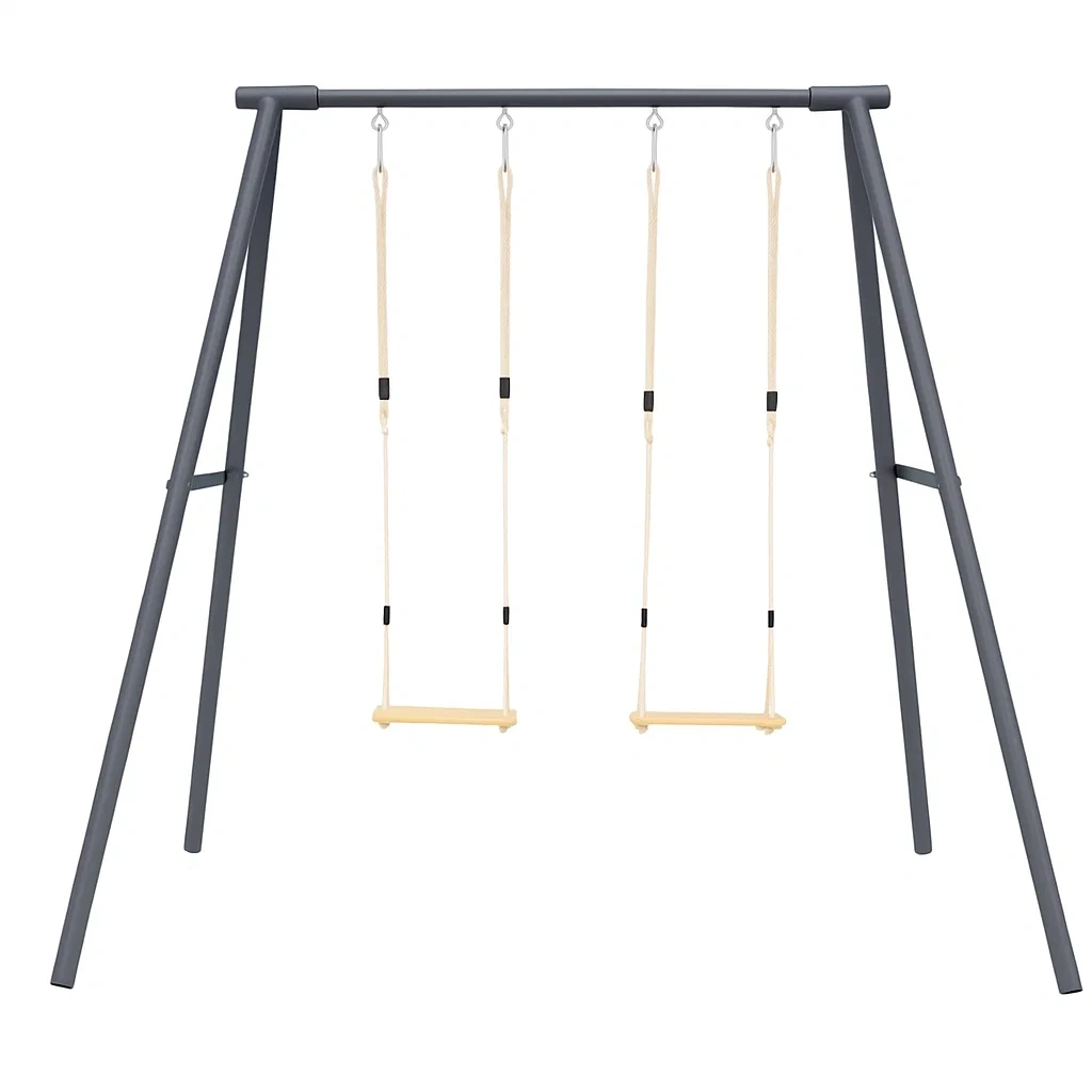 Balançoire pour enfants 210 x 160 x 195 cm Gris/Bois Acier/Bois - SbBqqoEP29fU