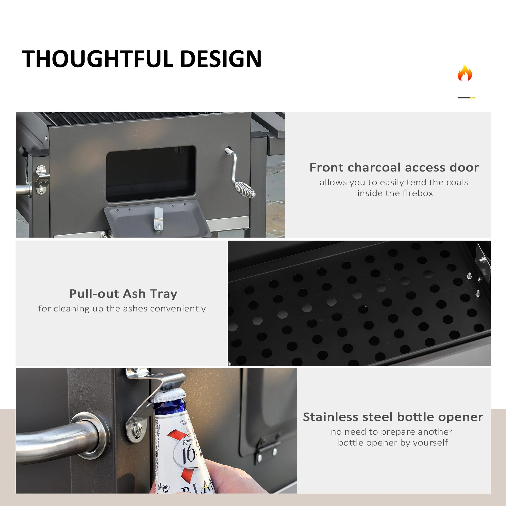 2025 Outsunny kulgrill. Bærbar udendørs grill. Grå farve.