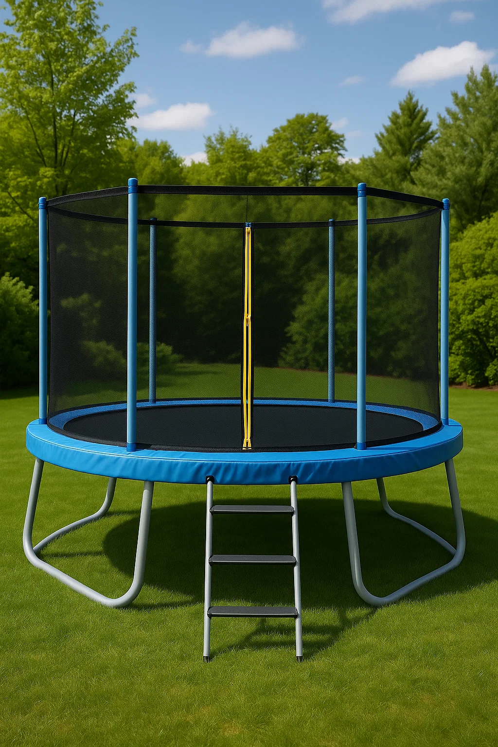 Trampoline rond bleu avec filet de sécurité et échelle, structure métallique, pour usage extérieur, env. 305 x 305 x 250 cm lPTgggS116eA
