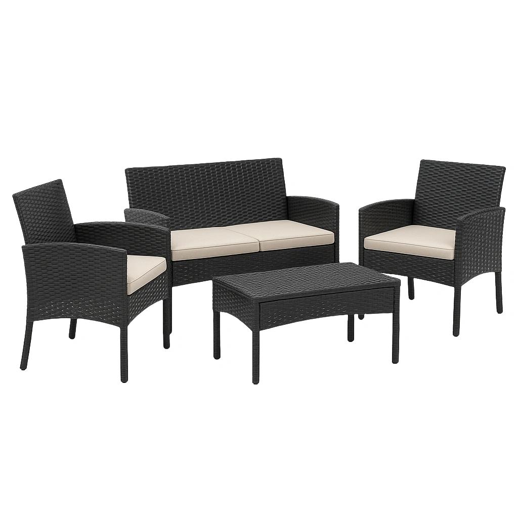 Ensemble de jardin extérieur en rotin noir pour terrasse et jardin, 4 places - PyvHZDH366ie