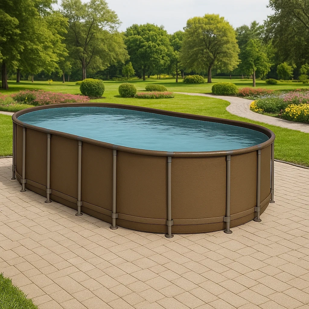 Piscine tubulaire ovale 472 x 286 x 104 cm, coloris marron/bleu, idéale pour adultes iunZbca152jF