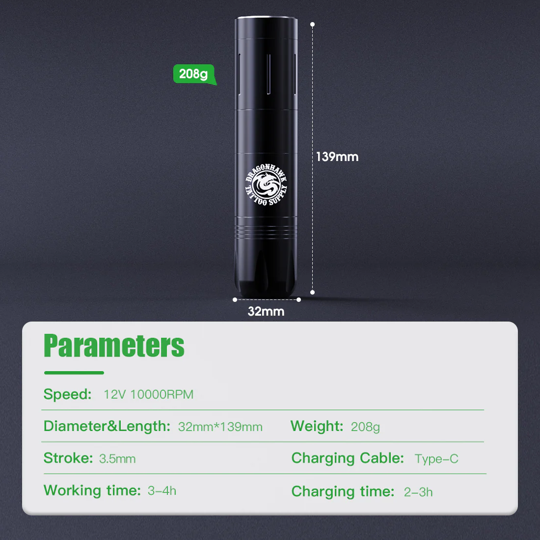 Dragonhawk X3 PRO Kabelloses Tattoo-Maschinen-Set im Stiftformat mit Kartuschen für Anfänger