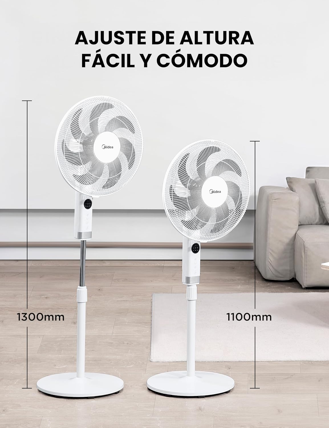 Ventilateur sur pied MIDEA 12 vitesses avec télécommande – Ventilateur silencieux avec oscillation 120º + 135º – Ventilateur avec minuterie, filtre et doubles pales – Débit d'air jusqu'à 24 mètres