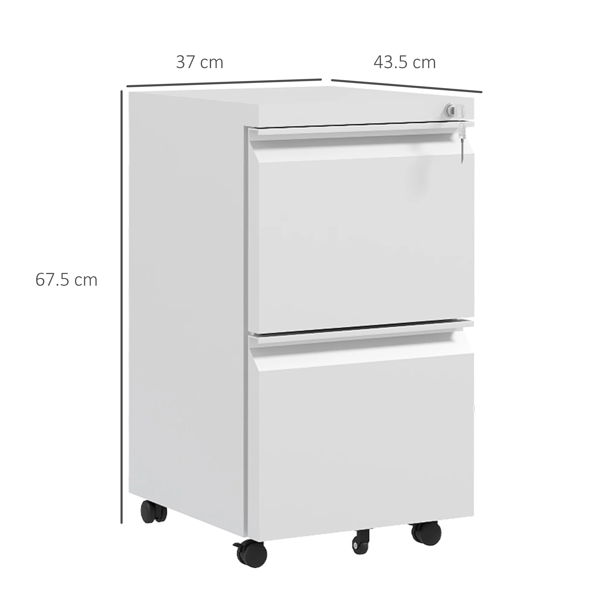 Mobilt arkivskab med 2 skuffer. Låsbart arkivskab i stål. Formonteret kabinet. Hvid.