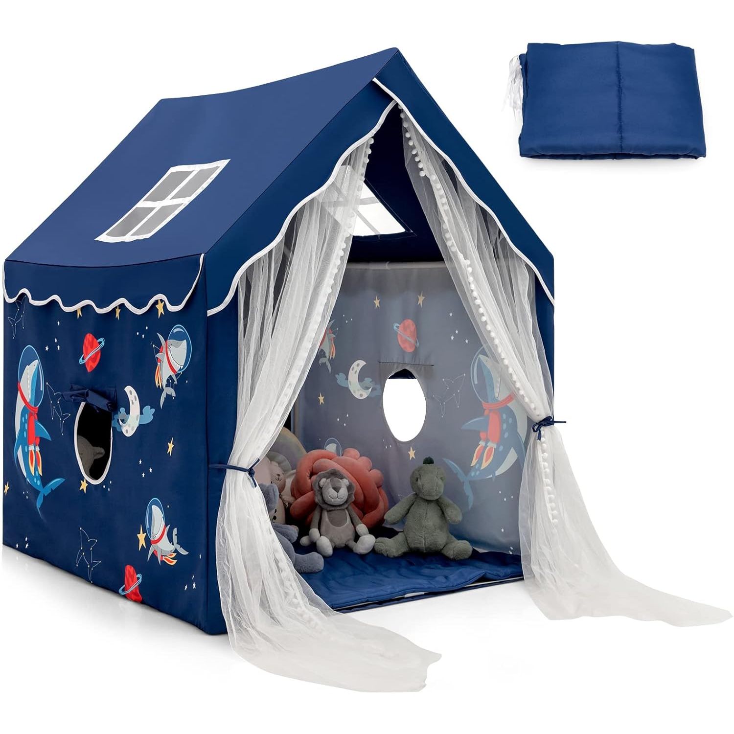 Costway Kinderspielzelt 121 x 105 x 137 cm Blau Atmungsaktive Netzfenster