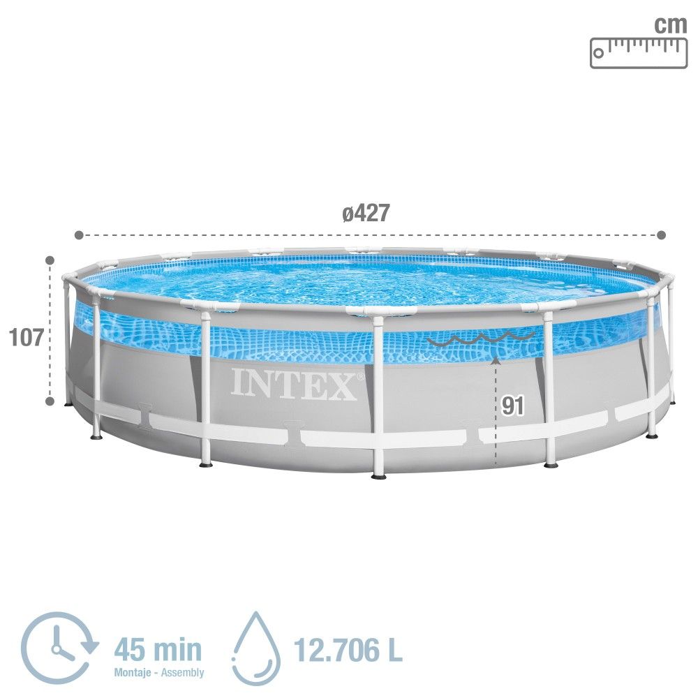 Piscine tubulaire circulaire amovible en PVC Intex grise 427 x 107 cm avec purificateur