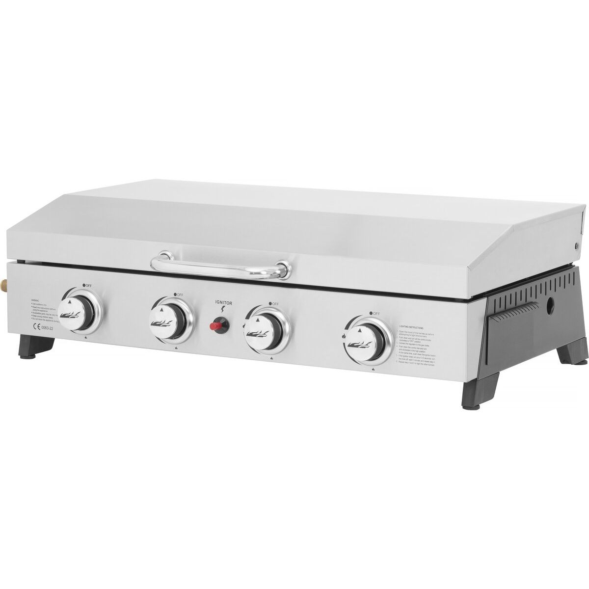 Gasgrillplatte mit 4 Brennern und Deckel „fasto“ – 10 kW – Grau