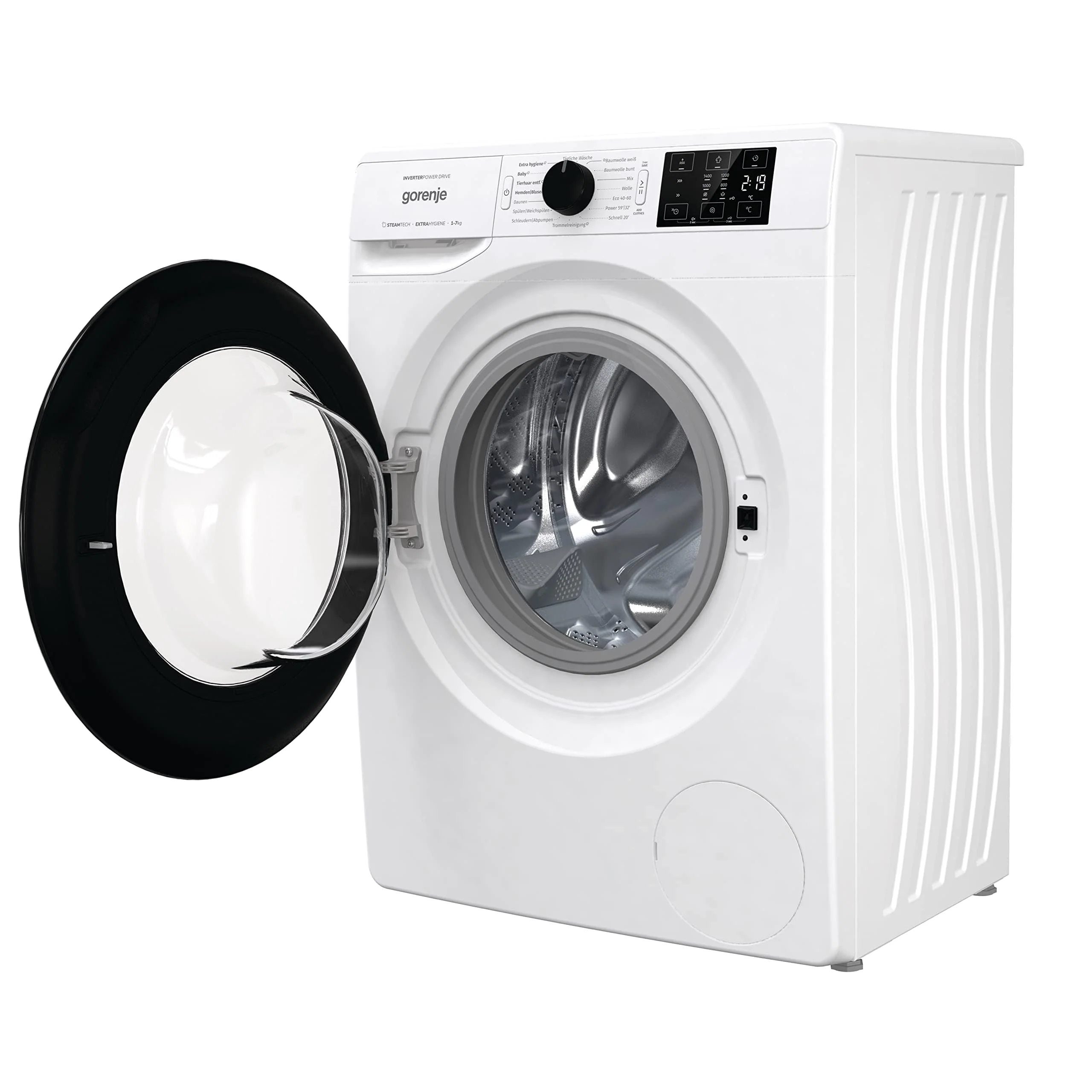 2025 Gorenje WAM 74 SAP. Vaskemaskine med dampfunktion. 7 kg. 1400 o/min. 16 programmer. AquaStop. PowerDrive invertermotor. Tromle i rustfrit stål. Børnesikkerhedslås. Energiklasse A. Hvid