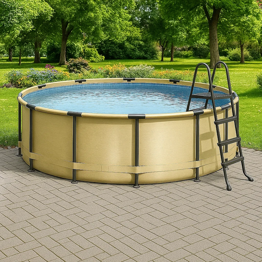 Piscine tubulaire ronde 358 x 98 cm, couleur beige, avec filtre et échelle YQOLyvm261ti
