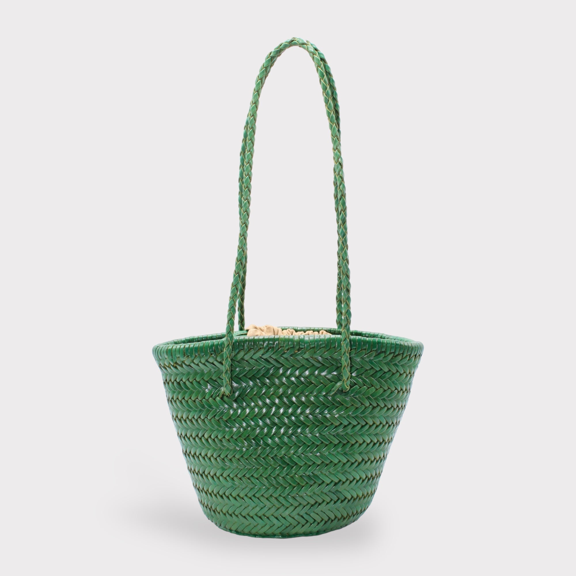 Carmel - Hand Woven Full-Grain Leather Bucket Bag Green