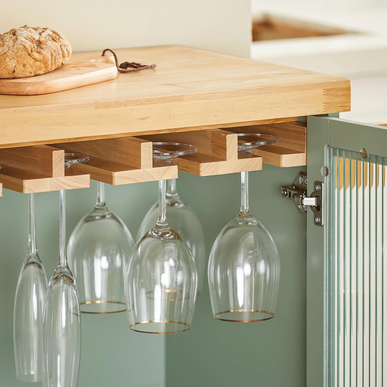 SoBuy FSB81-GR Küchenbuffet mit Mikrowellenfunktion für Esszimmer, Eingangsbereich und Wohnzimmer, mit 2 Türen, 2 Schubladen und 1 offenem Fach, Grün, 120 x 40 x 90 cm, EN