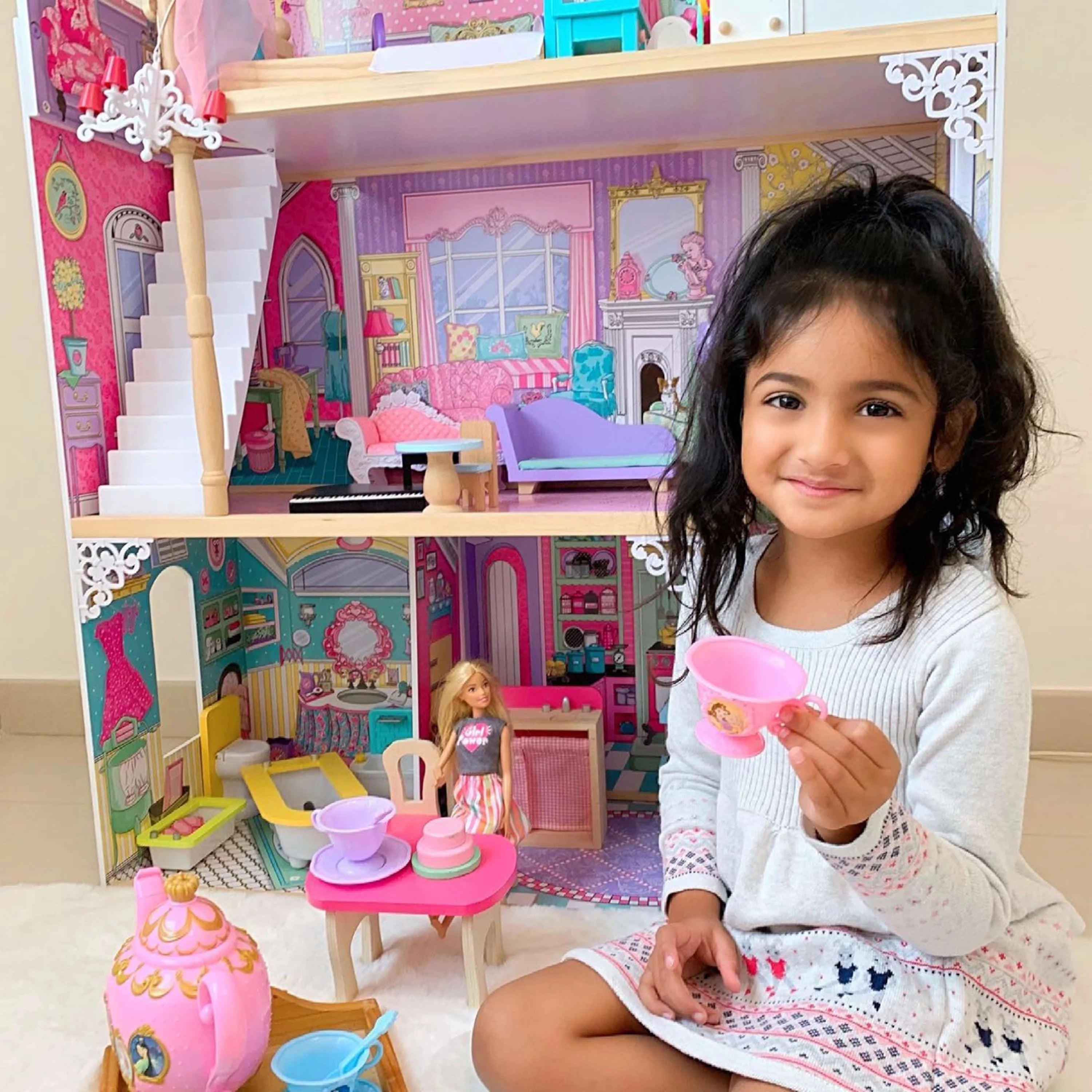 KidKraft Annabelle Holzpuppenhaus mit Aufzug und 17 Zubehörteilen