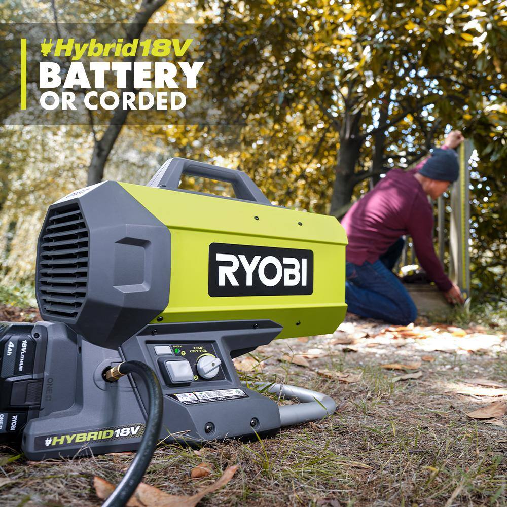 2025 RYOBI ONE+ 18V batteridrevet propangas-hybridvarmer (kun værktøj)