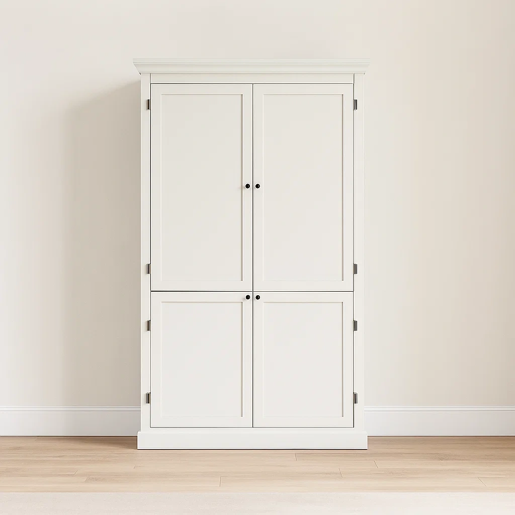 Garde-manger, blanc ivoire, bois, convient pour la cuisine, 116 x 51 x 181 cm