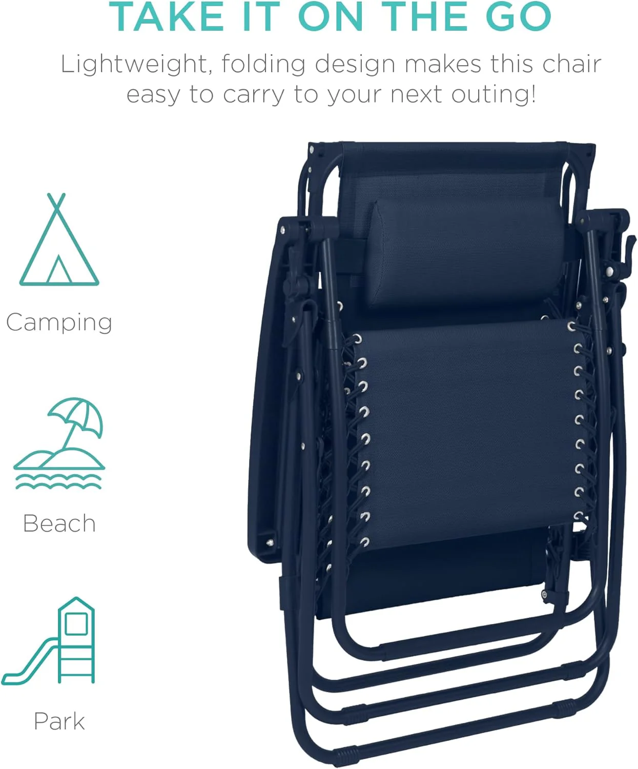 Bedste valg – Zero Gravity-lænestol til terrassen. Justerbar og foldbar udendørsstol med baldakin, nakkepude og sidebakke. Textilene – Påfugleblå