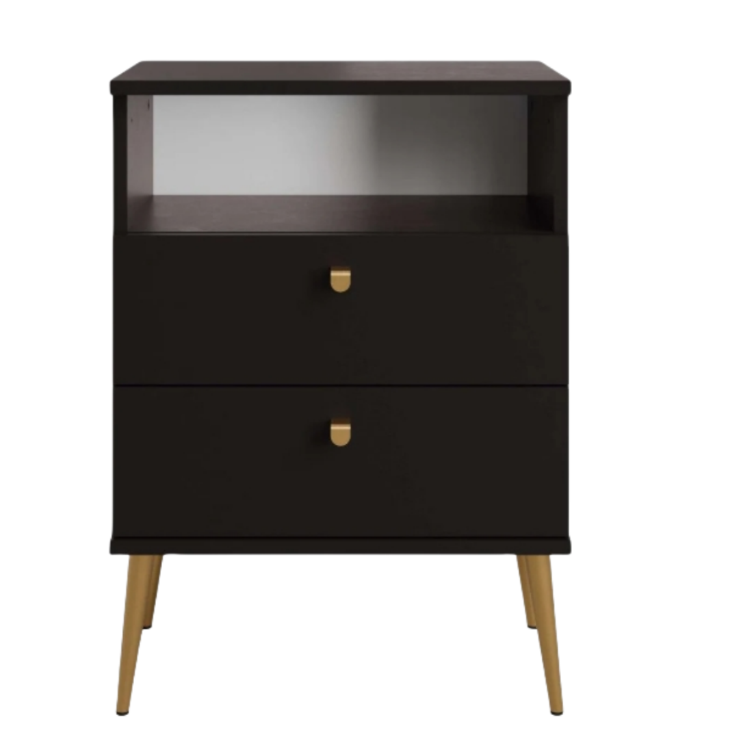 Nachttisch Elyria mit elegantem schwarzem Design und Metallgriffen – 50 cm