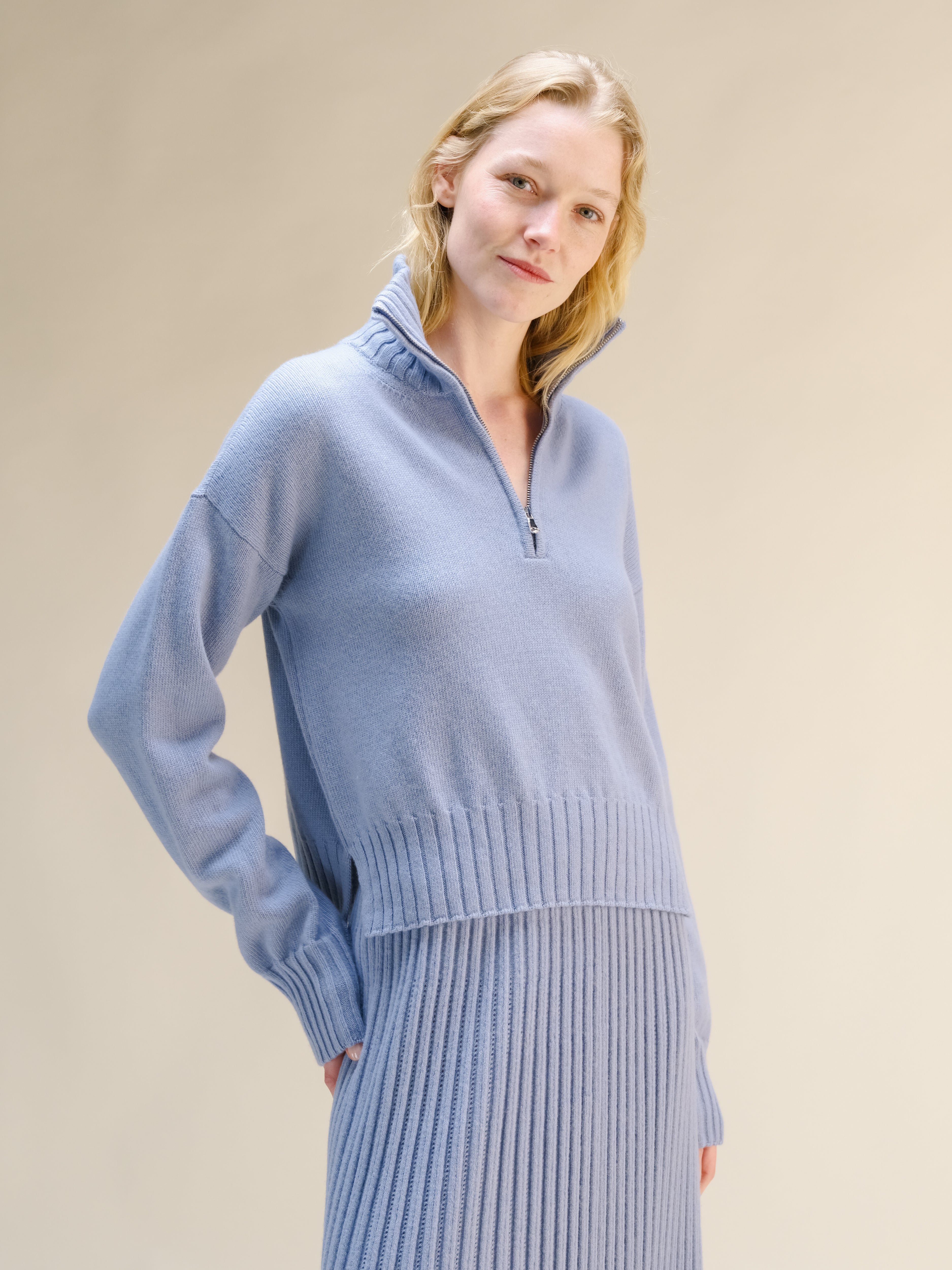 Wool & Cashmere Mix High Neck Sweater with Zip