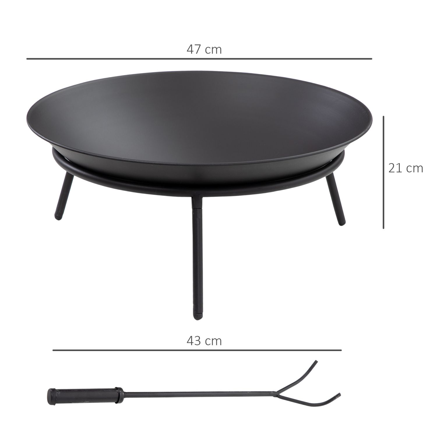 Brasero de jardin en métal d'extérieur Ø47x21 cm - Outsunny. Noir
