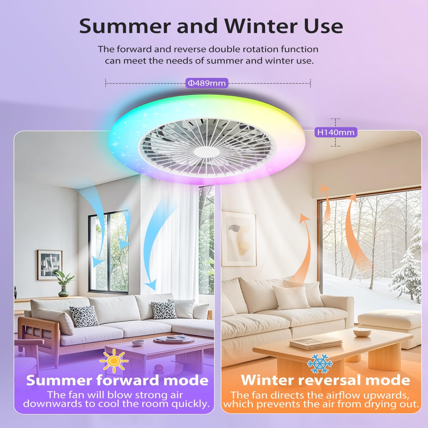Aigostar - Ventilateur de plafond Alexa, lumière LED 40 W, 4 400 lm, 2 700 K-6 500 K et RGB à intensité variable, lampe de ventilateur de plafond intelligente avec télécommande et passerelle, silencieux, 6 vitesses, diamètre 50 cm, 2 unités