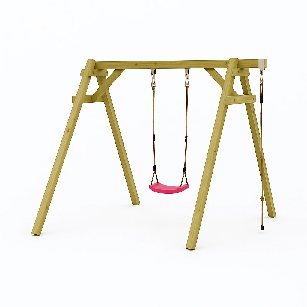 Balançoire de jardin avec structure en bois et siège rose pour enfants 200x150x200cm - DbRRMWw183ej